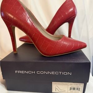 French Connection Red Croc-Embossed Heels